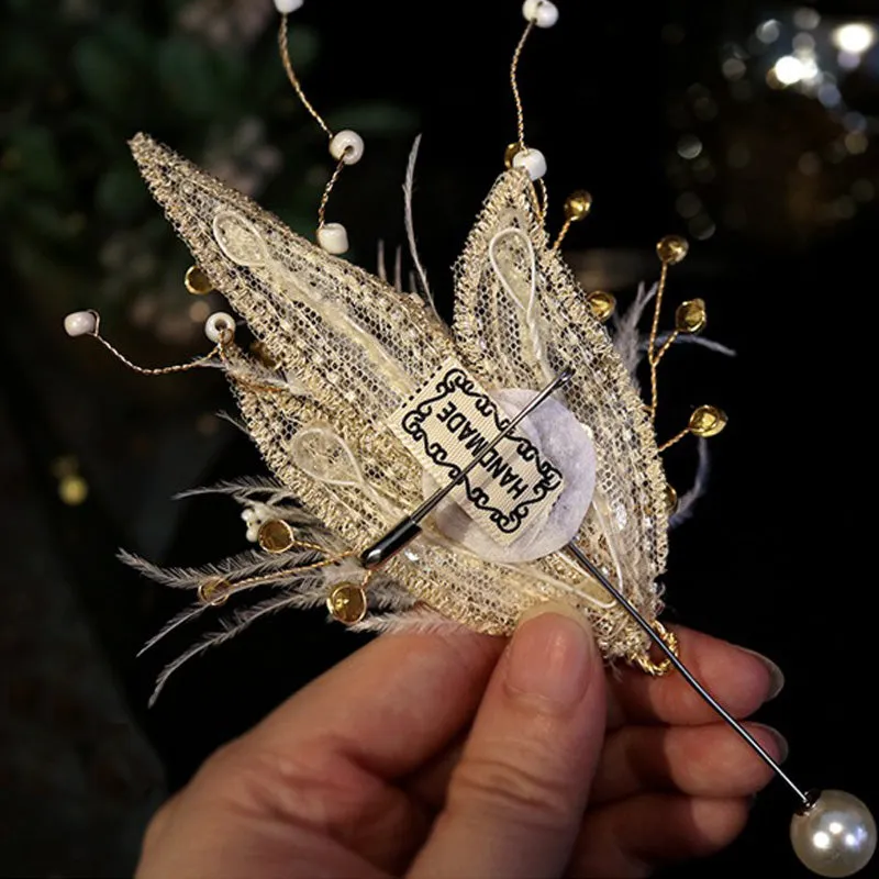 VH-2114 High-End Feather Bridal Headband, Earrings and Corsage