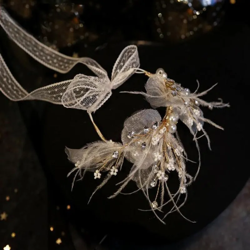 VH-2114 High-End Feather Bridal Headband, Earrings and Corsage