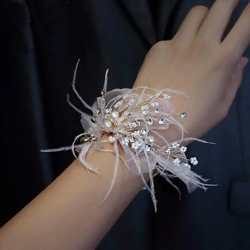 VH-2114 High-End Feather Bridal Headband, Earrings and Corsage