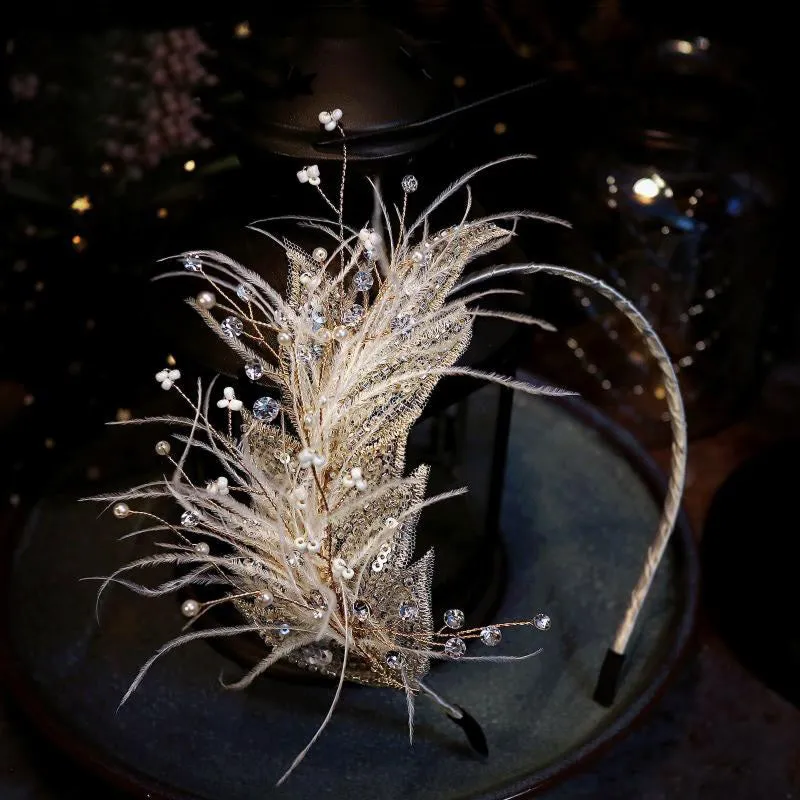 VH-2114 High-End Feather Bridal Headband, Earrings and Corsage