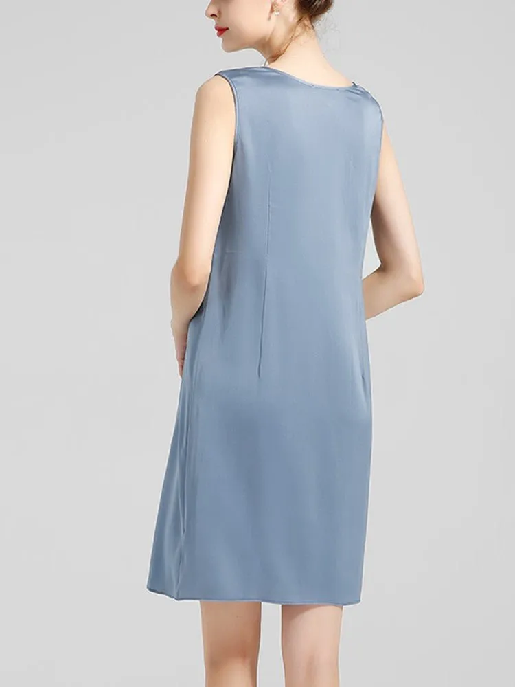Women's 100% Silk Basic Round Neck Silk Tank Dress
