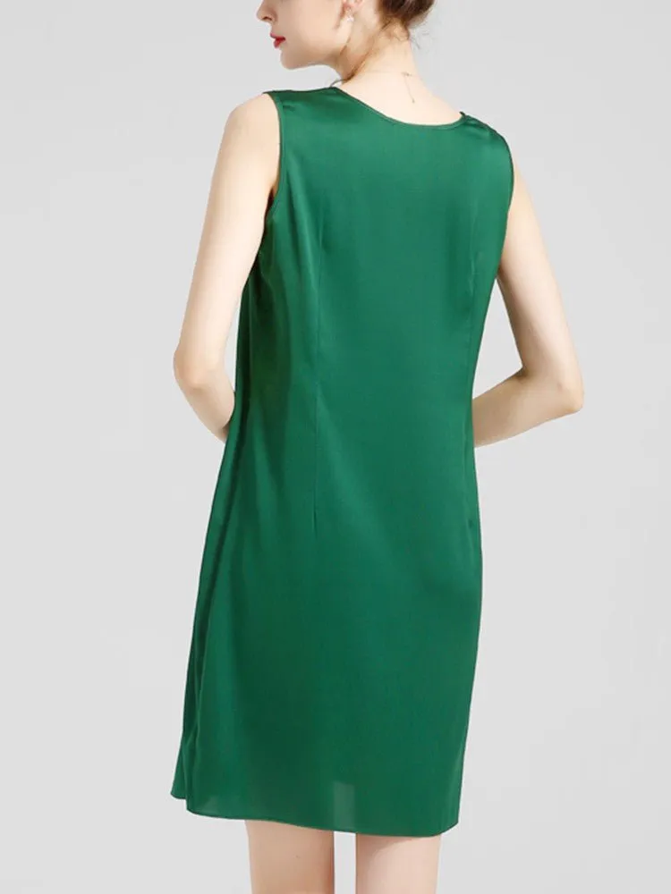 Women's 100% Silk Basic Round Neck Silk Tank Dress
