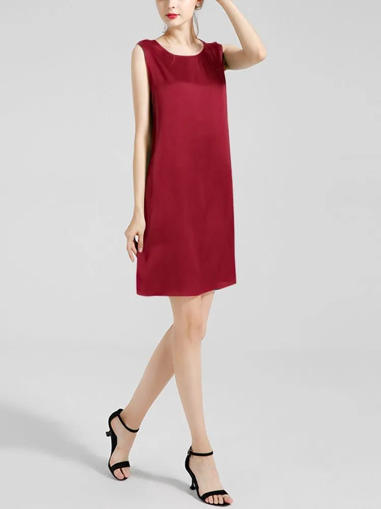 Women's 100% Silk Basic Round Neck Silk Tank Dress