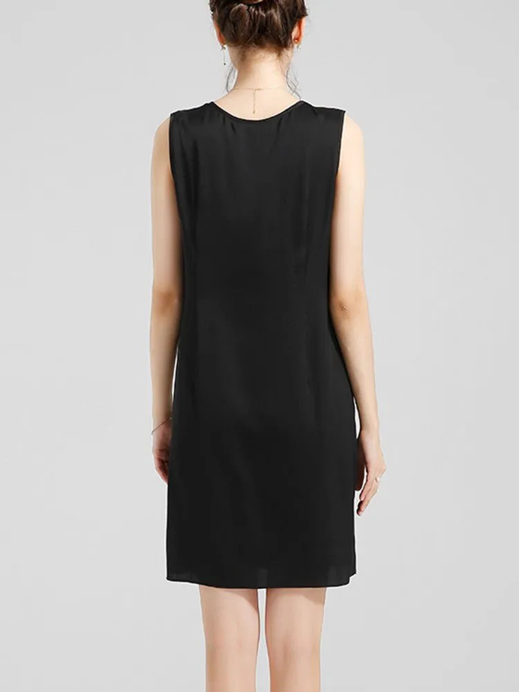 Women's 100% Silk Basic Round Neck Silk Tank Dress