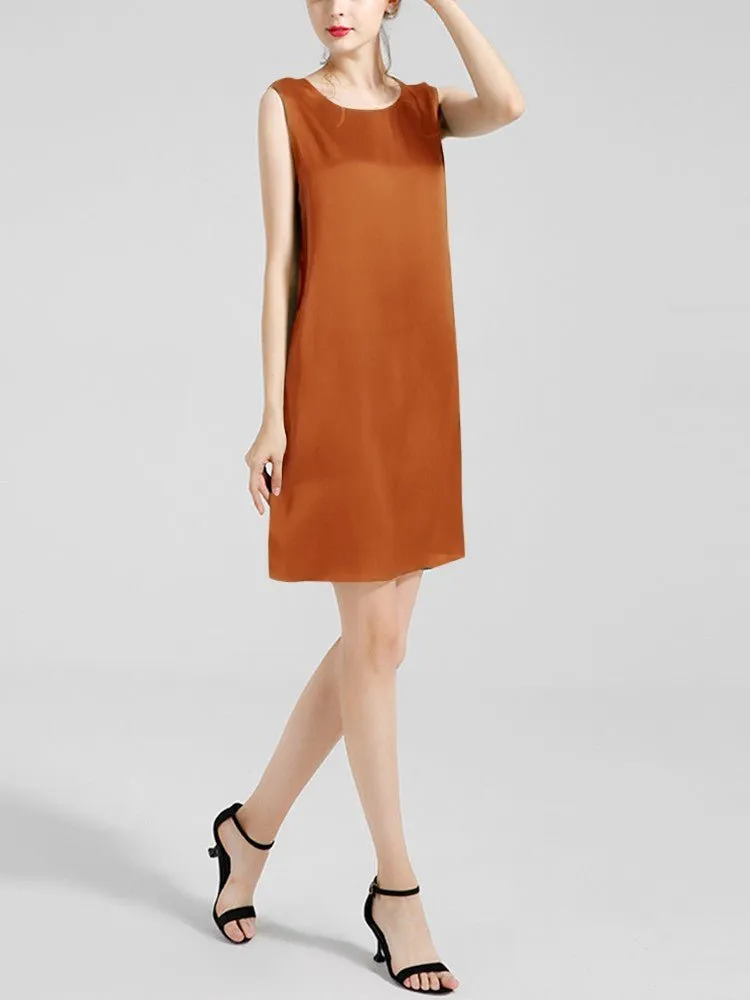 Women's 100% Silk Basic Round Neck Silk Tank Dress