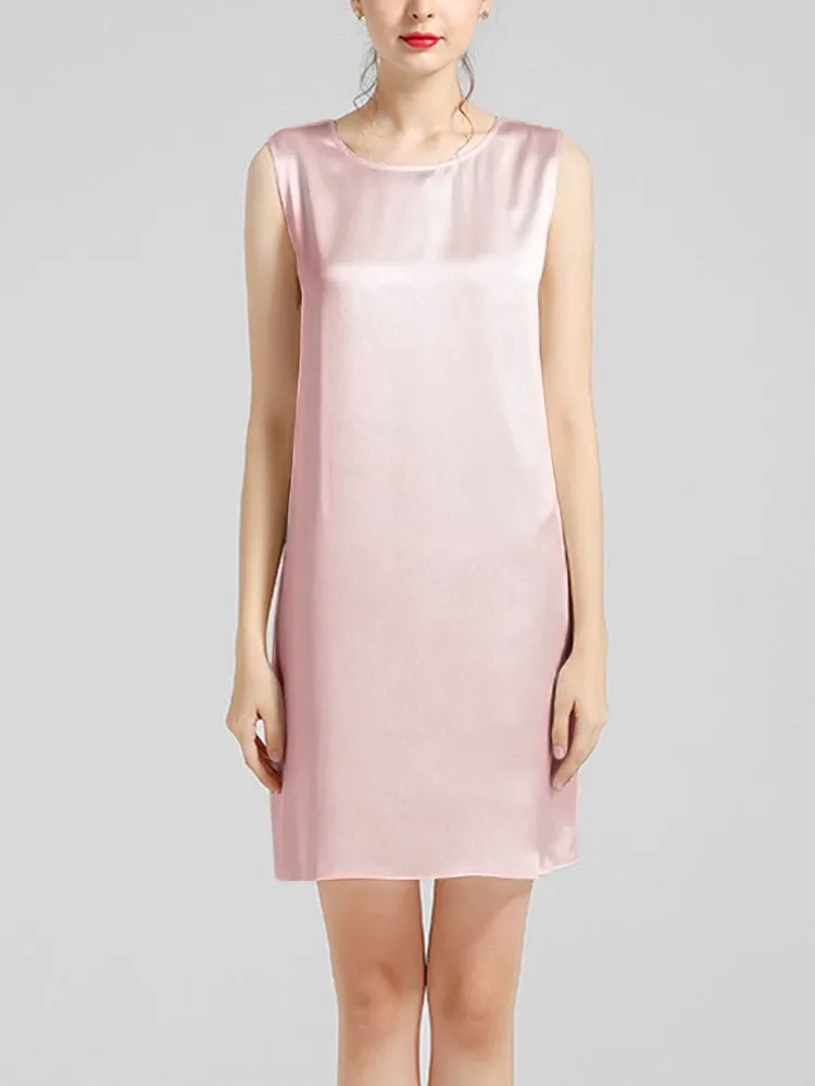 Women's 100% Silk Basic Round Neck Silk Tank Dress
