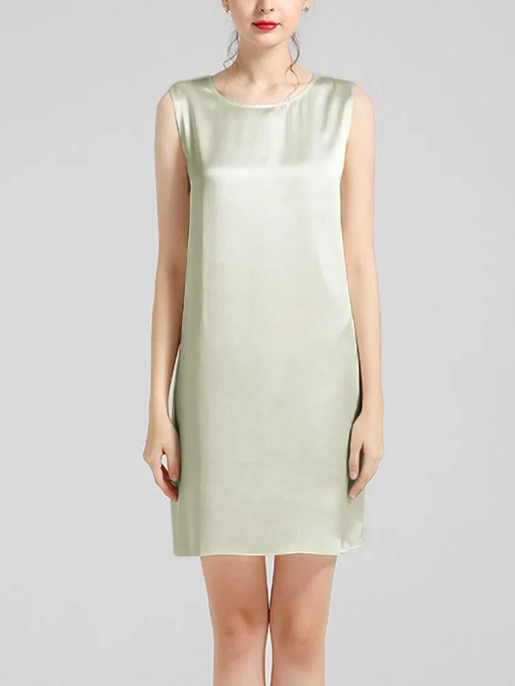 Women's 100% Silk Basic Round Neck Silk Tank Dress