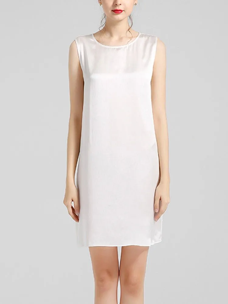 Women's 100% Silk Basic Round Neck Silk Tank Dress
