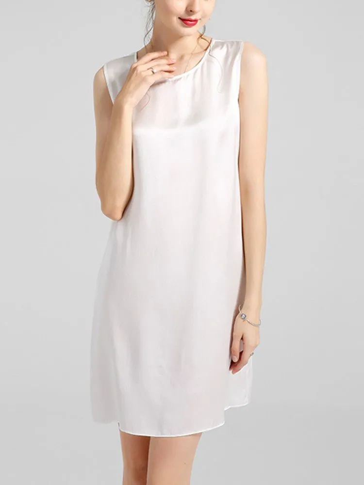 Women's 100% Silk Basic Round Neck Silk Tank Dress