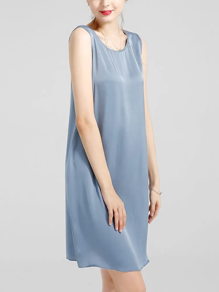Women's 100% Silk Basic Round Neck Silk Tank Dress