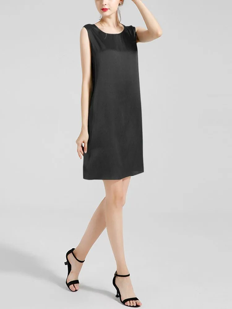 Women's 100% Silk Basic Round Neck Silk Tank Dress