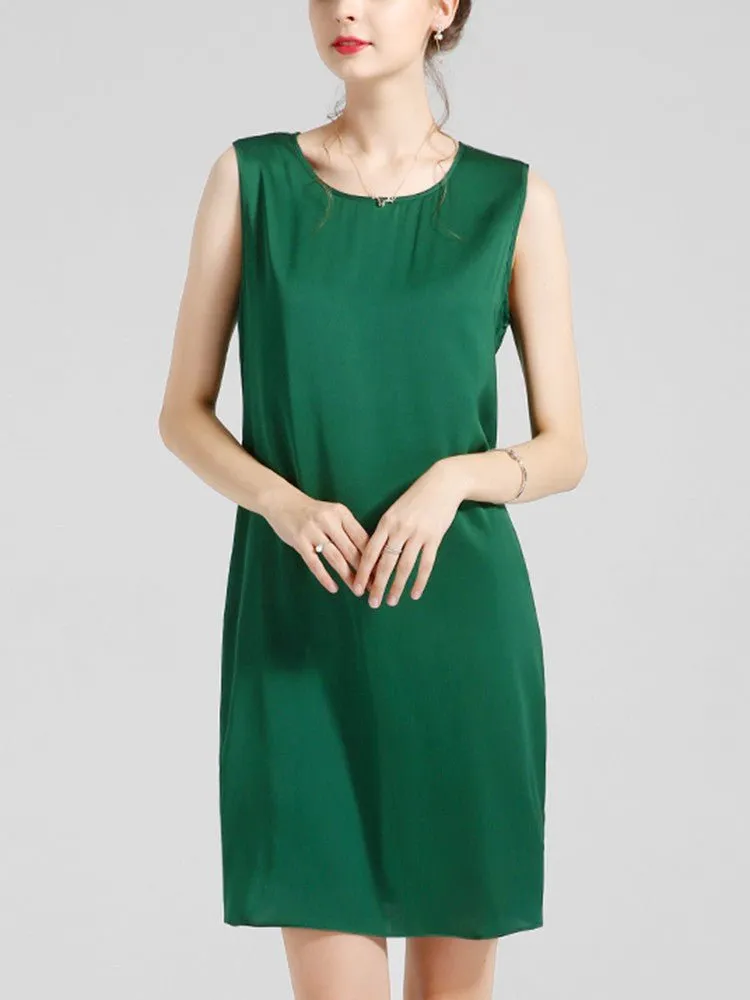 Women's 100% Silk Basic Round Neck Silk Tank Dress