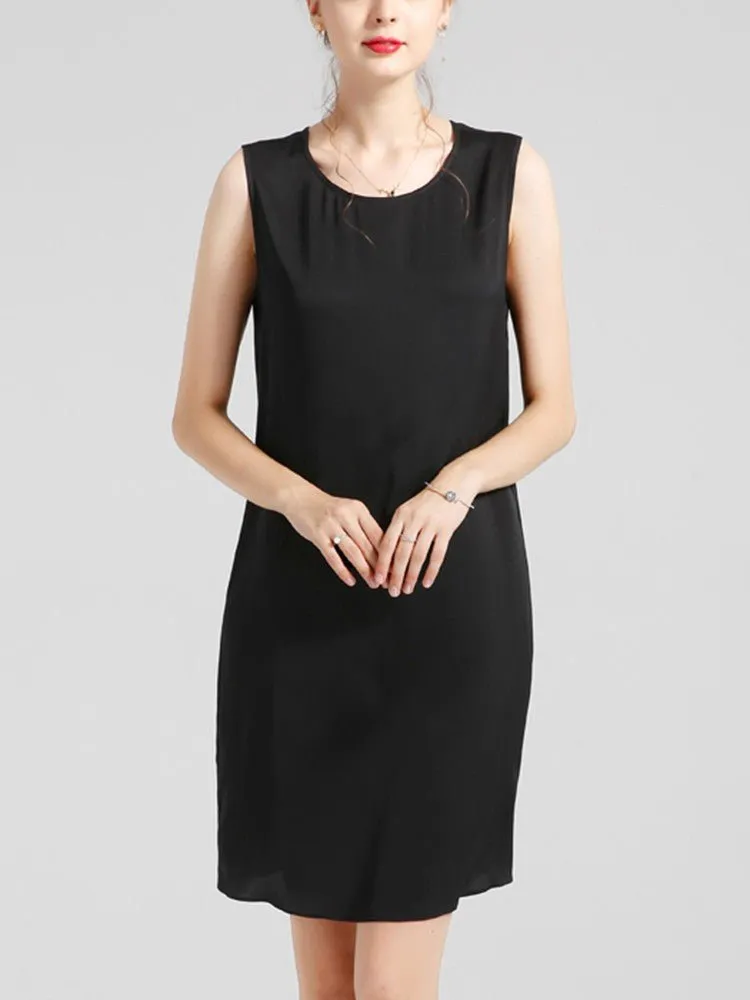 Women's 100% Silk Basic Round Neck Silk Tank Dress