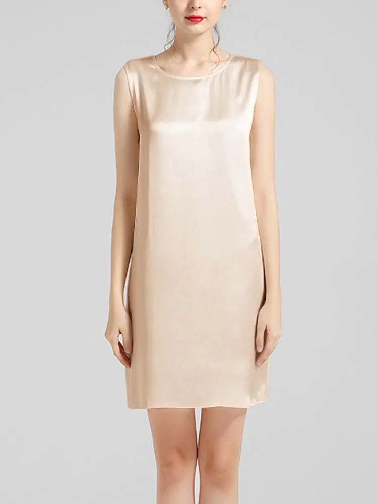 Women's 100% Silk Basic Round Neck Silk Tank Dress