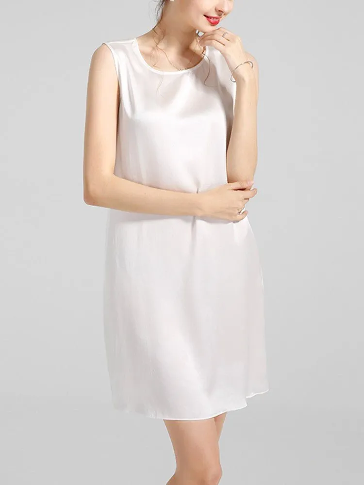Women's 100% Silk Basic Round Neck Silk Tank Dress