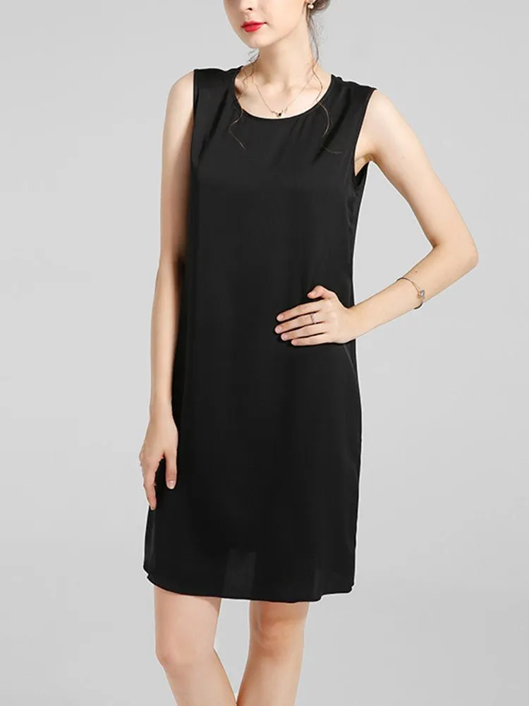 Women's 100% Silk Basic Round Neck Silk Tank Dress