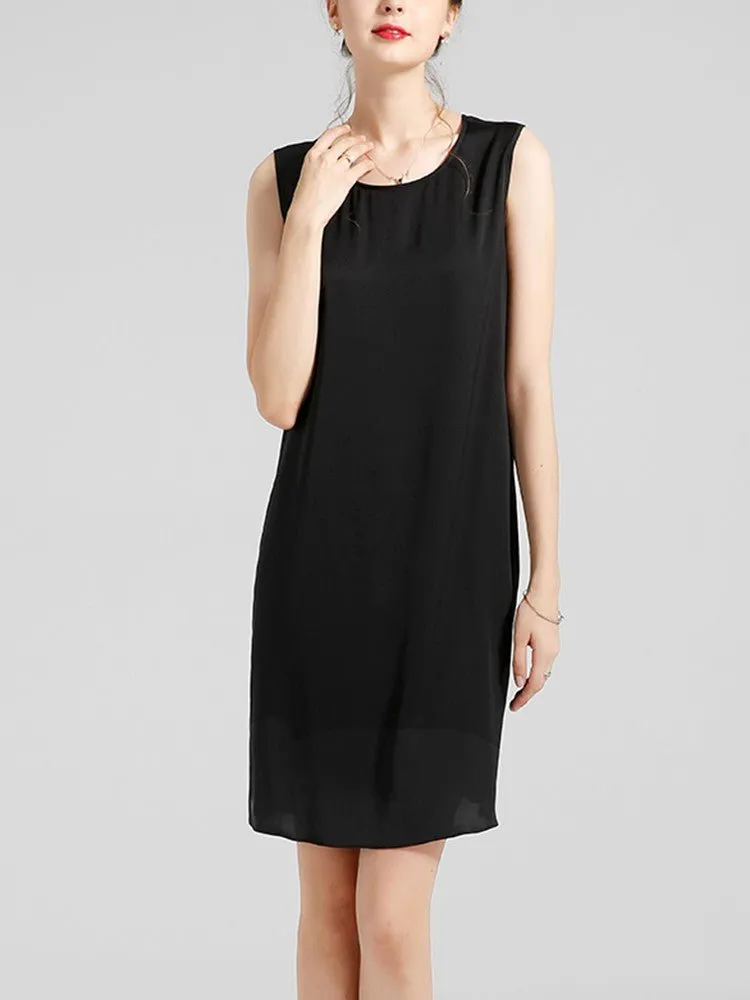 Women's 100% Silk Basic Round Neck Silk Tank Dress