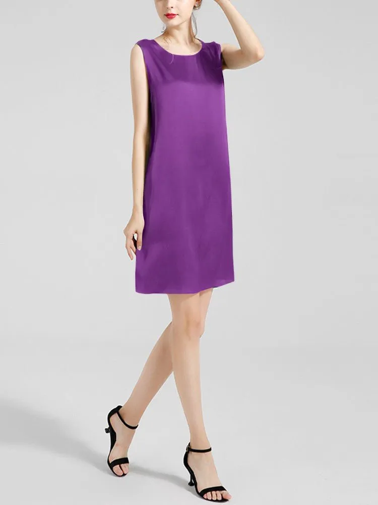 Women's 100% Silk Basic Round Neck Silk Tank Dress