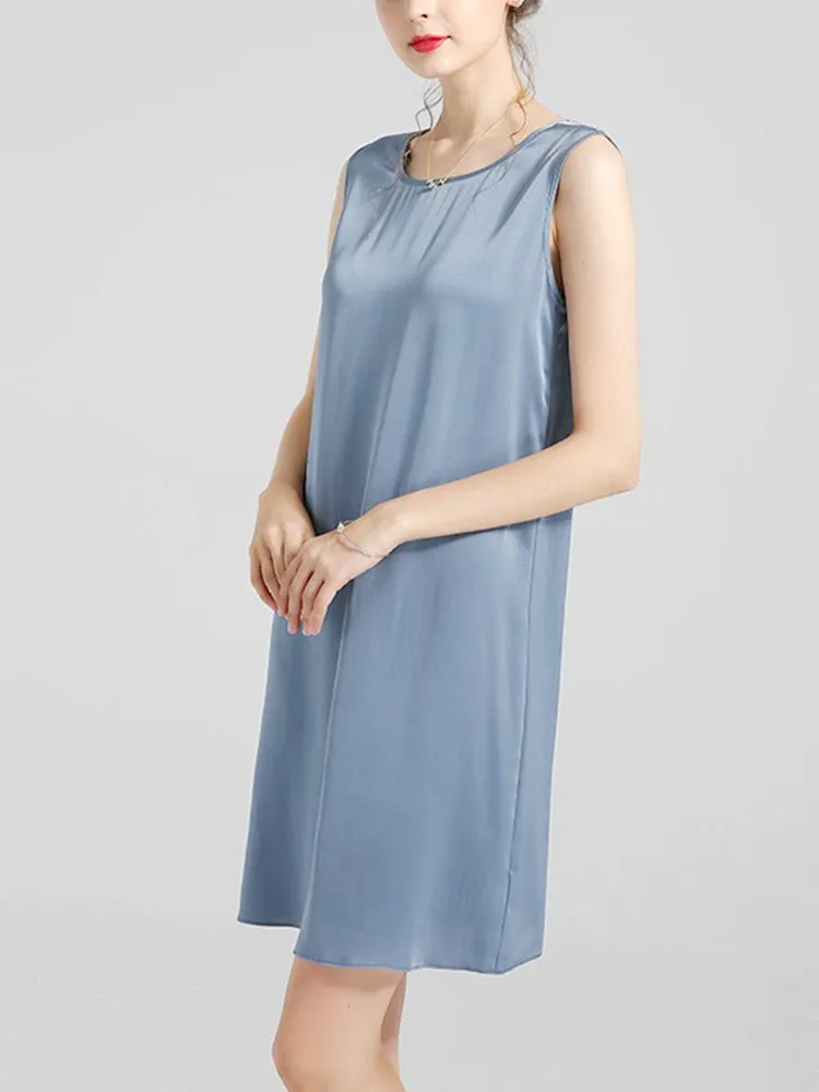 Women's 100% Silk Basic Round Neck Silk Tank Dress