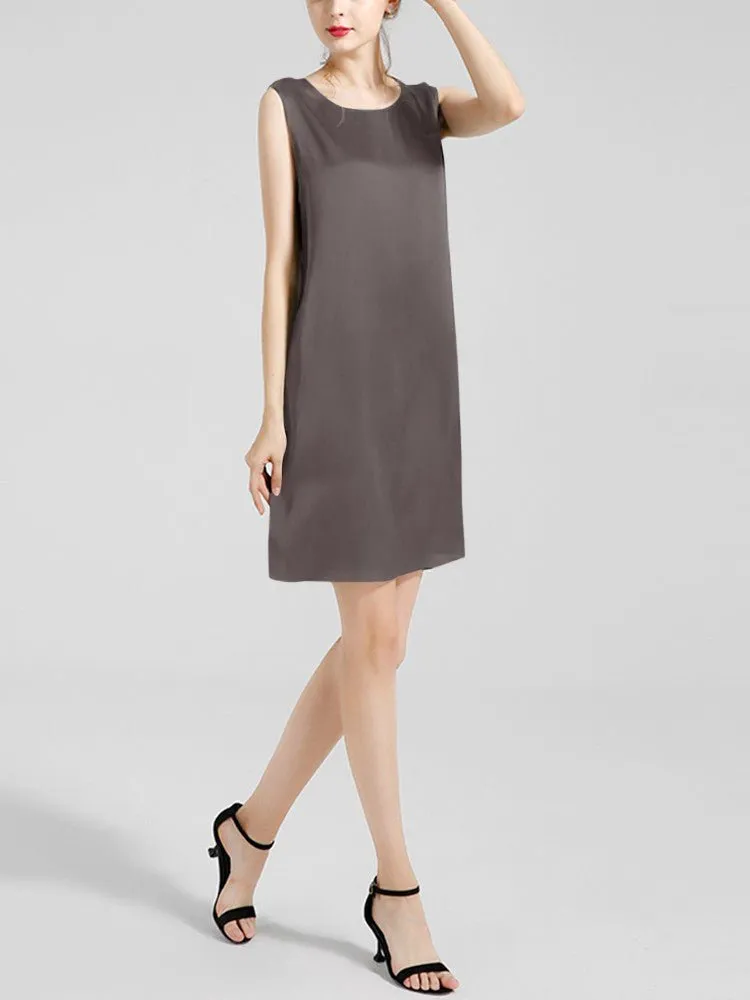 Women's 100% Silk Basic Round Neck Silk Tank Dress