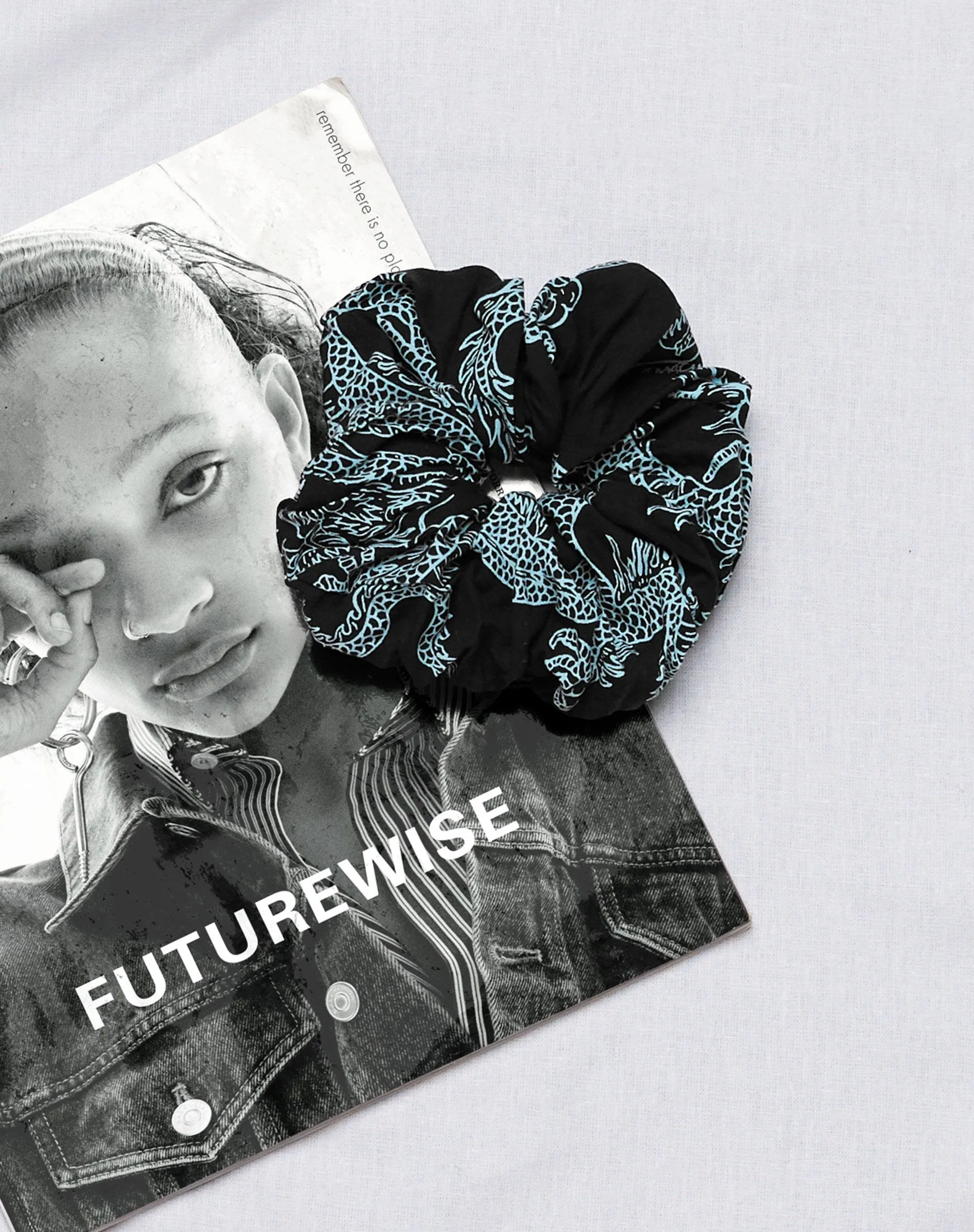 XL Scrunchie in Dragon Flower Black and Mint