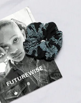 XL Scrunchie in Dragon Flower Black and Mint